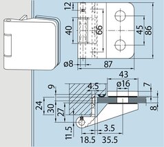 Paumelles pour portes en verre DORMA GLAS Office Junior