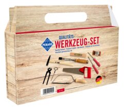 Set d'outils dans carton avec poignée de transport PEBARO pour enfants