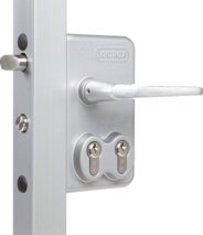 Serrure industrielle LOCINOX avec découpe pour double cylindre pour portails pivotants