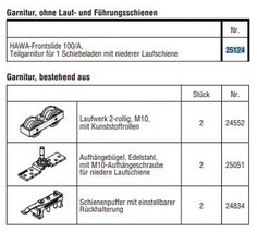 HAWA-Frontslide 100/A, garniture partielle pour 1 volet coulissant avec Rail de roulement de faible hauteur